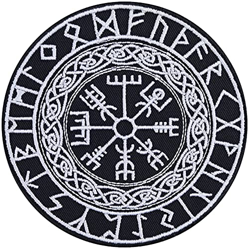 VEGVISIR Aufnäher nordischer Kompass | nordische Runen Wegweiser Aufbügler Wikinger Patch nordisches Symbol Vikings Geschenk Wikinger Applikation zum annähen/aufbügeln | 90x90mm