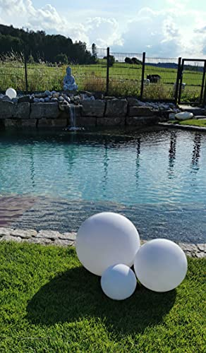 Trango 3er Set 23500W IP65 Gartenkugel in Weiß matt mit 20/30/50cm Durchmesser *SNOW* Kugelleuchte inkl. je 1x ca. 5 Meter IP44 Kabel Gartenleuchte, Leuchtkugel, Kugelleuchte