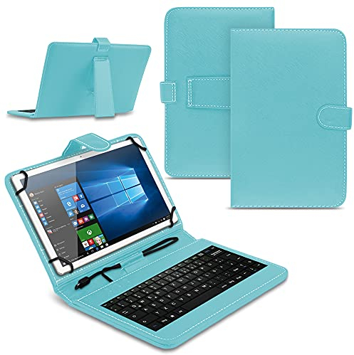 Tablet Hülle kompatibel für Amazon Fire HD 10 / Plus 2021 Tasche Tastatur Keyboard QWERTZ Schutzhülle Cover Standfunktion USB Schutz Case, Farben:Türkis