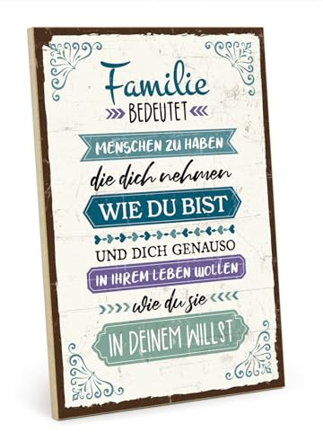 TypeStoff Holzschild mit Spruch – Familie – im Vintage-Look mit Zitat als Geschenk und Dekoration zum Thema Liebe, Zuhause und Geborgenheit - HS-01011