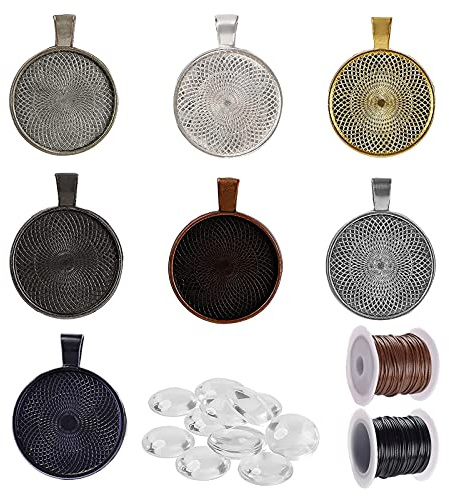 Hoshisea 35 Stück Glas Cabochon Lünette Anhänger Set, Schmuck Tabletts Rohlinge für DIY-Fotos, Halsketten Geschenke (7 Farben)