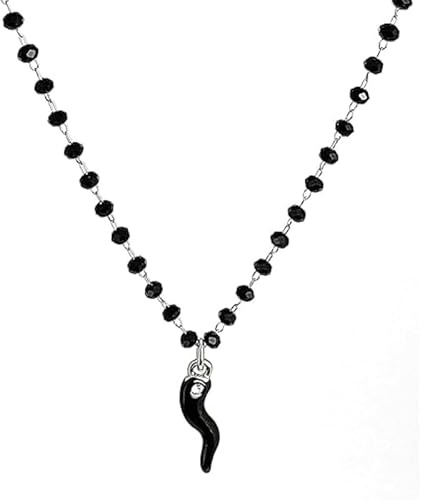 MAISON GIOIELLI FIRENZE - OHANA Collana Acciaio con Perline Poliuretano e Cornetto Placcato Oro Smaltato e Zircone, Chiusura Moschettone, Ipoallergenica, Antigraffio e Waterproof