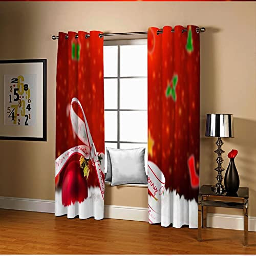 AMDXD Tende Natalizie, Tende Soggiorno Poliestere Rosso Fiocco Palla di Natale Tenda Per Finestra 274x244CM