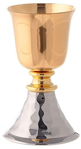 Holyart Calice Laiton doré de Voyage 10 cm Base martelée Ton Argent