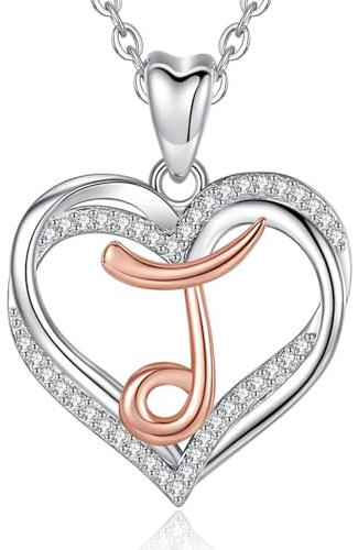INFUSEU Kette mit Buchstaben, Herz Anhanger Halskette Buchstabe A-Z Alphabet Hauptstadt Rosegold Schmuck Doppelherz Initial Neckless CZ für Frauen Romantische Damen Geschenke, 20 Zoll Kette