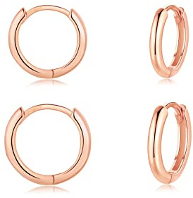 CERSLIMO Creolen Silber 925, Creolen Silber Gold Rosegold Schwarz Set Damen Herren, Klein Creolen Set Zierliche Knorpel Tragus Helix Schlafen Ohrringe 8mm 10mm 12mm