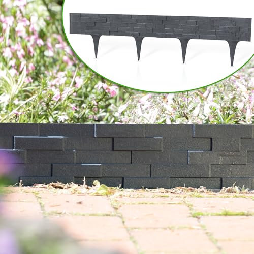 GardenPlast® StonePalisade - Rasenkante Gartenpalisade Palisade Beetumrandung SteinOptik - 3,95m, Anthrazit