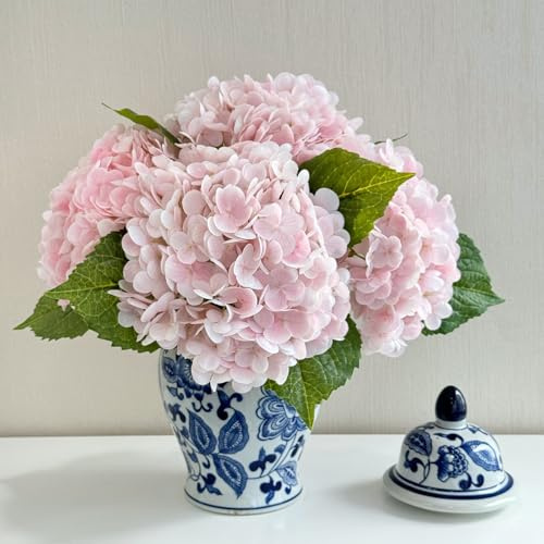 ZooeyRoose Künstliche Hortensien, 53.3 cm, rosa, große Hortensienköpfe mit Stiel, natürlich, lebensecht, Lange Stiel, künstliche Blumen für Zuhause, Party, DIY, Dekoration, Brautstrauß, 3 Stück