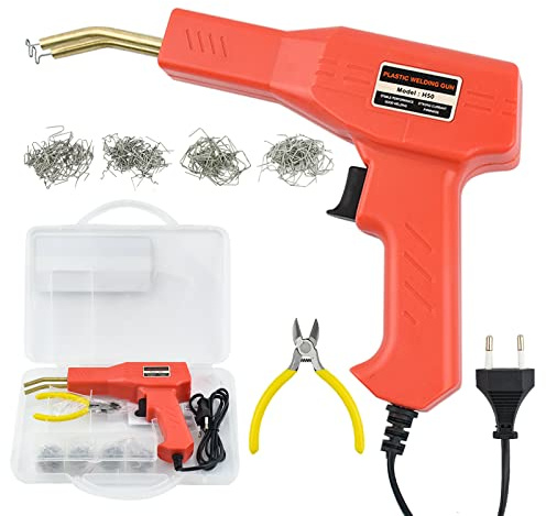Soudure Plastique Machine, Aolkee 50W Soudeuse Plastique, Kit Reparation Plastique, Outil de soudage de réparation de pare chocs de voiture avec 200 agrafes, pinces, mallette de transport