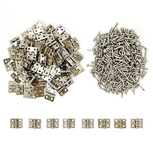 Mini-Messing-Scharniere, 100 Stück, Retro-Scharniere, 180 Grad drehbar, für Holz, Schmuckkästchen, Puppenhaus, Miniaturmöbel, Schrank, Tür, Schrank, Bastelzubehör, 10 x 8 mm mit Befestigungsnägeln