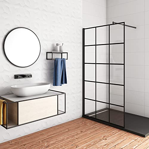 Aica Sanitär 140x200cm Walk in Duschwand 8mm Glas Dusche Duschabtrennung Schwarz