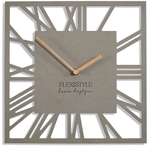 FLEXISTYLE Loft Piccolo Square Horloge Murale Moderne sans Bruit de tic-tac 30 cm pour Salon Salle de Bain (Gris)