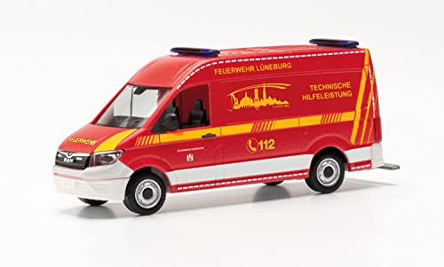 Herpa LKW Modell MAN TGE Kasten HD „Feuerwehr Lüneburg Feuerwehr, originalgetreu im Maßstab 1:87, Modell LKW für Diorama, Modellbau Sammlerstück, Deko Miniaturmodelle aus Kunststoff