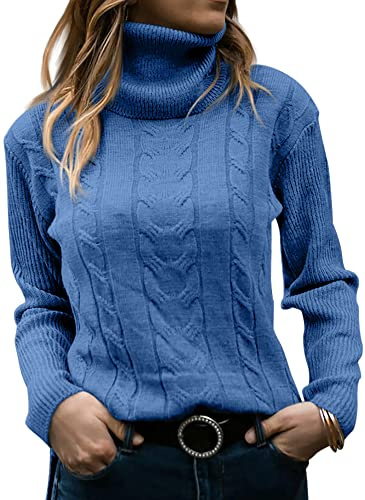 GeGekoko - Maglione da Donna Dolcevita, Elegante, a Maniche Lunghe, in Maglia Spessa, Casual, Morbido, Blu, M