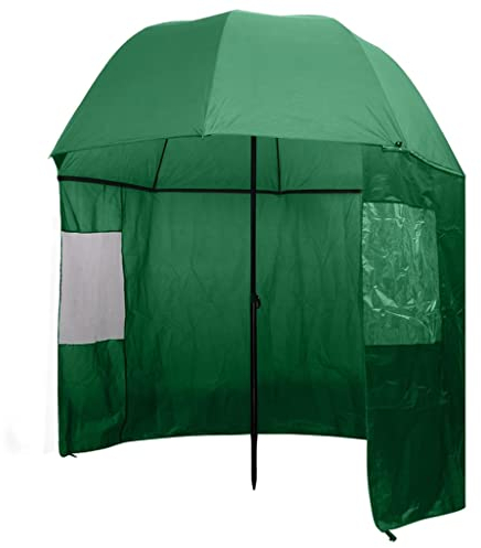 Angelschirm mit Seitenfenstern, wasserdicht, Angel Schirmzelt mit Windschutz, Windschutz, Regenschirm, Erdspieße und Schnüren, Camping/Fischerschirm Angelzelt Karpfenzelt, Grün 300x240 cm