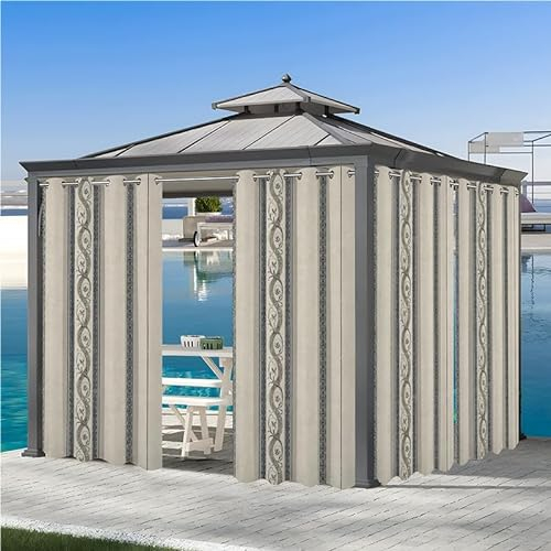 REDLEO Vorhang Outdoor VorhäNge Wasserdicht 2er Set Outdoor Vorhang mit Ösen Wetterfest Vorhang Pavillon Outdoor Gardinen für Balkon Terrasse,213x213cm Beige Drucken