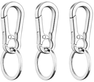 LJFEA 3 Stück Schlüsselring Karabiner, Schlüsselanhänger Karabiner Abnehmbare Karabinerhaken Metall Schlüssel Schlüsselring Verschluss Karabiner mit Haken für Herren und Damen(Silber)