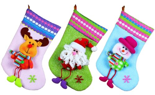 Calcetines de Árbol de Navidad 3pcs Calcetines de Navidad para Colgar Medias Navideñas para Chimenea Medias de Regalo de Saco de Navidad para Decoración Navideña con Papá Noel Muñeco de Nieve Reno