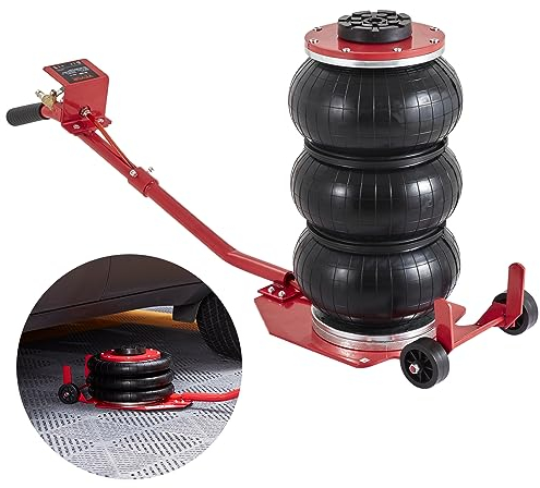 VEVOR Air Jack, 3 Ton/6600 lbs Triple Bag Air Jack, Airbag Jack with Six Steel Pipes, Lift up to 17.7 inch/450 mm, 3-5 s Fast Lifting Pneumatic Jack, with Long Handles for Cars, Garages, Repair, (Red)