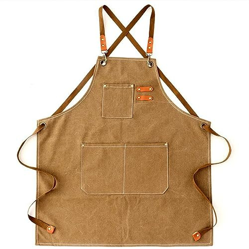 Mixbel Arbeitsschürze Für Herren, Herren Grillschürze, Arbeitsschürze Mit Taschen Mit Verstellbaren Trägern, Werkzeugschürzen, Geschenk Für Schreiner, Kaffeebraun