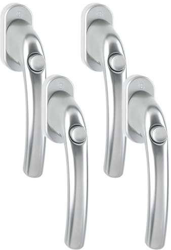 HOPPE 1747472 Fenstergriff Tokyo mit Druckknopf, Vierkant 7 x 32 mm, silber eloxiert (Packung mit 4)