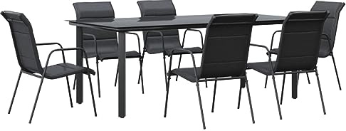 vidaXL Juego de Comedor para jardín 7 Piezas Acero y textilene Negro