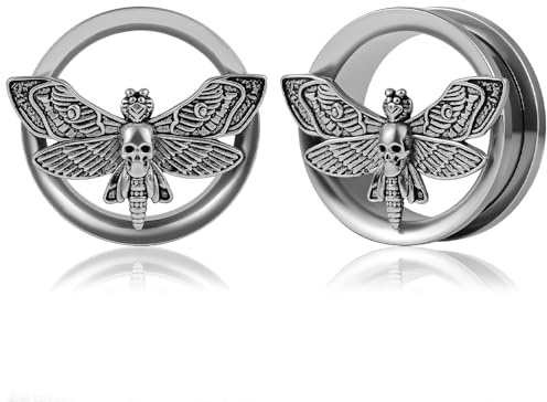 Vankula Ohr Flesh Tunnel Double Flared Plug mit Schraubverschluss Motten Edelstahl für Gestreckte Expander Ohrpiercing 8mm bis 22mm