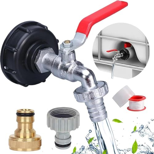 Grifo Jardín 1/2, Adaptador De Depósito IBC s60x6, Tanque con Pico, Latón para Depósito Agua De 1000 litros,1/2 Adaptador Manguera Grifodeposito 1000 litros, Adaptador Grifo Manguera