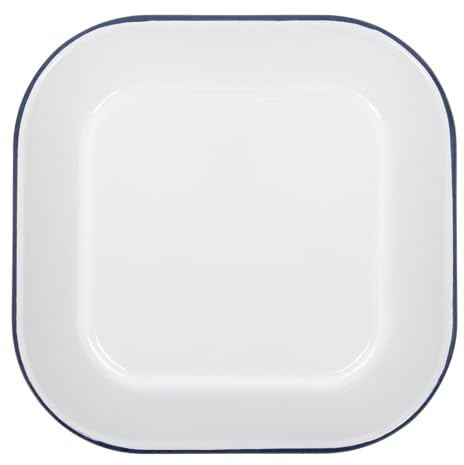 Argon Tableware Enamel Square Baking Tray - 24.5 x 24.5cm - Blue Rim - Lightweight Metal Square Enamel Oven Tray Kitchen Bakeware Flat Cooking Pan for Roasting, Baking