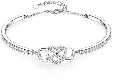 Angelady Infinity Bracelet for Women, 18K White Gold Plated Adjustable Bracelet, Women's Heart Shape Statement Bracelet with Zirconia Jewelry, Gift for/Girlfriend/Wife