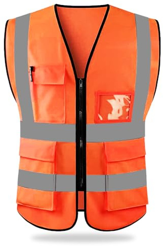 HYCOPROT Warnweste Reflektierende Sicherheitsweste mit Taschen EN ISO 20471 | Hohe Sichtbarkeit, Arbeitsweste Jacke, Reißverschluss Design, für Beruf Pendeln Baustelle Lager Logistik Verkehr motorrad