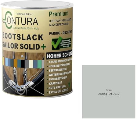 Contura Bootslack Farbig GLÄNZEND Yacht- Buntlack Metall Holz GFK Holzlack Boot Farblos (Grau - RAL 7035 Analog, 500ml.)
