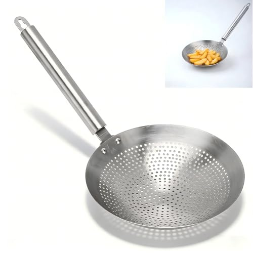 ANKROYU Großer Sieblöffel, Schaumlöffel aus Edelstahl, Siebkelle Mit Hitzebeständigem Griff, Bratlöffel Mit 3 Mm Loch Für Küchenbar, Bar(22cm)