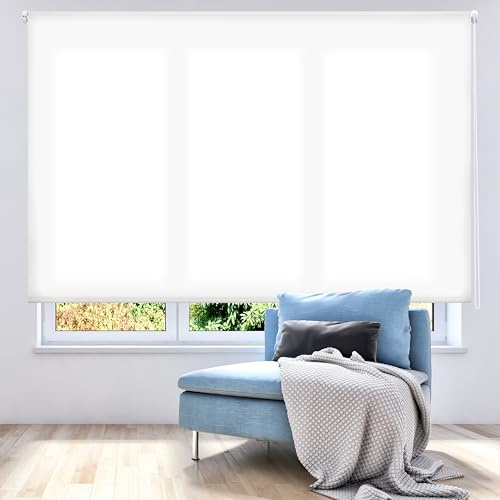 ECOMMERC3 | Estor Enrollable Translúcido Liso 150x175 Ancho x Alto - Estor Enrollable Medida Tela 147x170 - Estor Fácil Instalación a Pared o Techo - Estor Blanco Roto