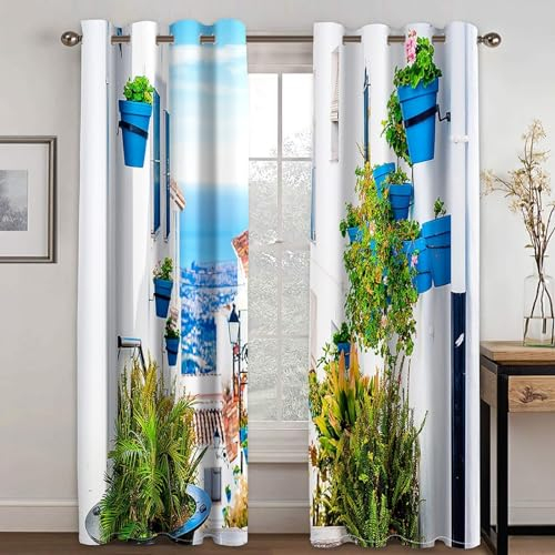 MTBDDyyds Vorhänge Für Kinderzimmer Jungen - 3D Häuser Städte Pflanzen 160X132Cm - Kinderzimmervorhänge Mit Ösen, Verdunkelungsvorhang Gardinen Schals Vorhang Blickdicht