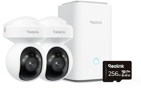 Reolink 5MP PTZ Kit Camara Vigilancia WiFi Exterior con Home Hub, 3X Zoom Óptico, Detección de IA con Seguimiento Automático, Visión Nocturna en Color, Wi-Fi 6, Sin Costo Mensual, Set de 2 E1 Outdoor