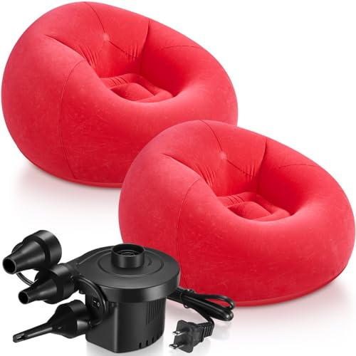 Realspring 2 Pcs Inflatable Bean Bag Chairs with Electric Air Pump Outdoor Blow up Chair Inflatable Lazy Sofa Folding Portable Loungers Couch for Living Room Bedroom(Red)