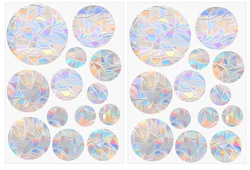 Ronds Autocollant Anti-Collision,26 PCS Anti Collision Arc-en-Ciel Fenêtre Rainbow Prism Autocollant en Verre Sun Catcher Sticker Fenetre pour Fenêtre Protection Contre Les Oiseaux