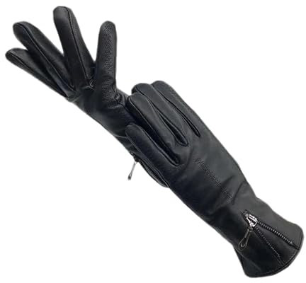 Mnjyihy Damen Handschuhe Aus Schaffell Modisch Lila Echtes Leder Warme Mit Wolle Gefütterte Lederhandschuhe Black 7 1/2