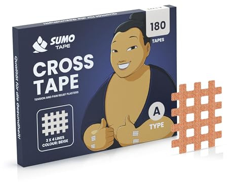 Sumo Tape® 180er Gittertape Set Typ-A wasserfest & hautfreundlich - Gitterpflaster 2,10x2,80cm selbstklebend - Crosstape Akupunktur-Pflaster, Kinesio Gitter-Tapes