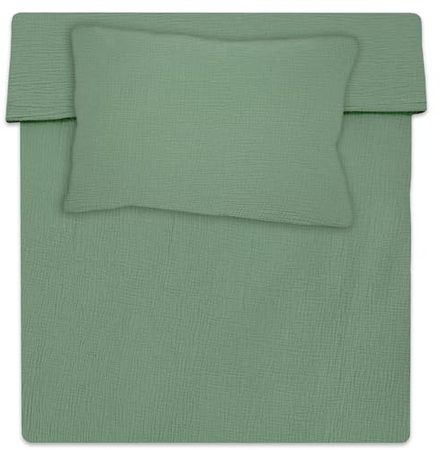 Baby Musselin-Bettwäsche 100 x 135 cm Kinderbettwäsche - Musselin Bettbezug & Kissenbezug 40x60 mit Reißverschluss – Babybettwäsche Junge Mädchen Kleinkind Oeko-Tex Grün