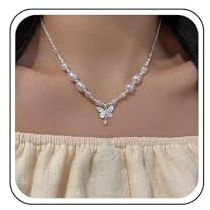 Cybche Schmetterling Perlenkette Choker Silber Schmetterling Anhänger Halskette Perle Schmetterling Choker Halskette Kleiner Schmetterling Tropfen Halskette Weiß Barock Perlenkette Halskette Schmuck