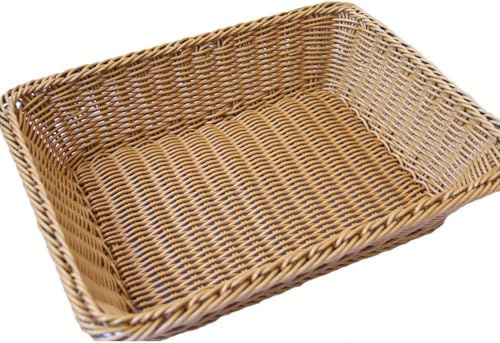 PIDUDU Wicker Woven Bread Basket,Bread Basket Storage Basket Rectangle Faux Rattan Coffee Table Decor Fruit Snacks Container Basket, Restaurant Serving (XL)