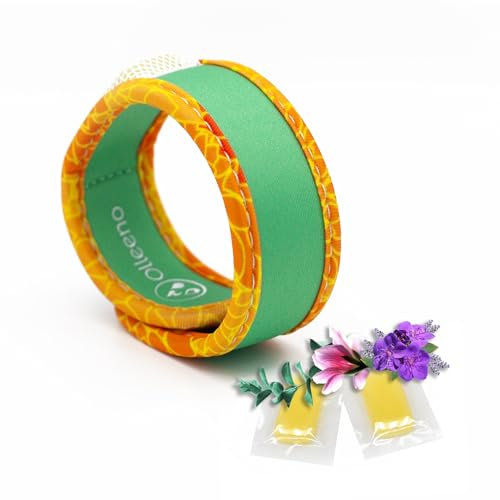 OLLEENO® Mückenschutz Armband Moskito Insektenschutz Armbänder für Outdoor Camping Wandern Sport Anti Mückenarmband Neopren mit verstellbarem Klettverschluß (1 Stück + 2 Nachfüll-Pellets)