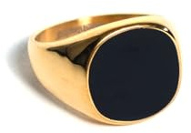 UNSHINEBAR Schwarzer Siegelring für Herren und Damen - Streetwear Onyx Like Ring aus Edelstahl und 18K Gold - Wasserfester Signet Ring in Silber und Gold (Gold, 11)