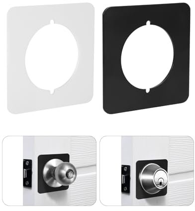 2uds Placa Reparación Puerta Cuadradas, Placa de Refuerzo de Puerta de Acero Inoxidable con 2uds Almohadillas Adhesivas para Rellenar el Espacio y Reforzar la Cerradura Suelta(Negro)