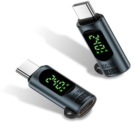 Duttek Lot de 2 adaptateurs USB C 80 Gbit/s avec écran LED 240 W femelle vers mâle compatible avec Thunderbolt 5, iPhone 15/16, MacBook, iPad