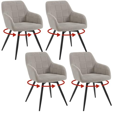 WOLTU 4er Set drehbare Esszimmerstühle, Samt gepolsterte ergonomische Esszimmertühle mit Metallbeinen,Esszimmertühle mit Rücken- und Armlehnen, für Küche, Wohnzimmer, Balkon, Hellgrau, EZS85hgr-4 | Esszimmerstühle, 360° drehbar, hohe Armlehnen, gepolsterte Armlehnen, Metallbeine, für Esszimmer, Wohnzimmer und Schlafzimmer