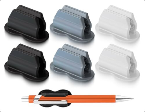 Emezddo 6 Stück Stifthalter,Silikon Selbstklebend Marker-Clip,Flexibler Stiftschlaufe,verwendet für Klemmbrett Schreibtisch Klassenzimmer Whiteboard Kühlschrank Küche Notizbüchern