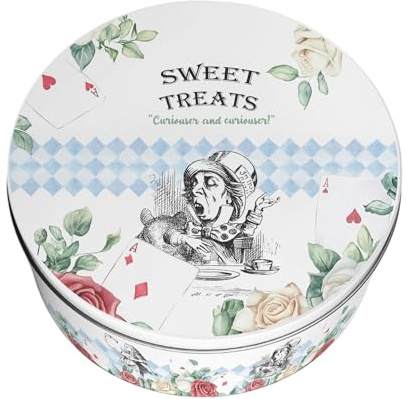 Purely Home Alices Adventures in Wonderland Large Cake Tin - Colourful Storybook Homeware Gifts Round Metal Storage Container for Baking 23 x 10cm